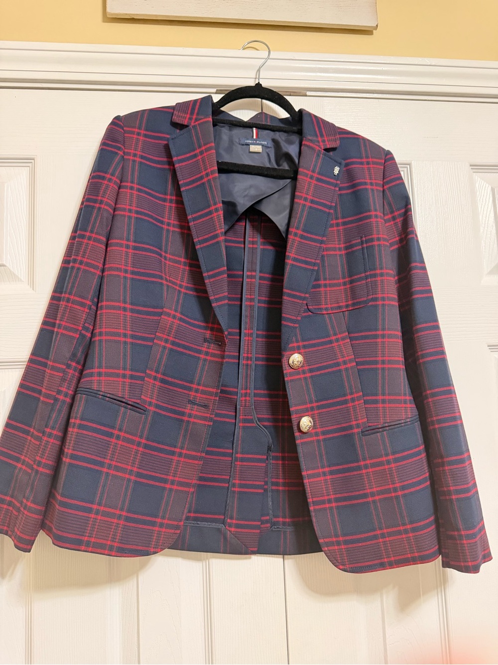 Plaid Navy & Red Blazer - Classic Tailored Jacket